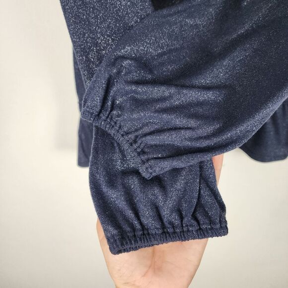 Jones New York Metallic Top Navy Silver Peplum Long Sleeve Pullover Size MP - Picture 5 of 15